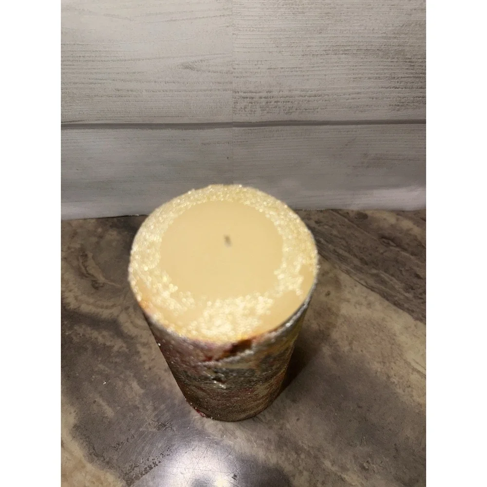 SUGAR FROSTED wax pillar‎ Candle Autumn Leaves